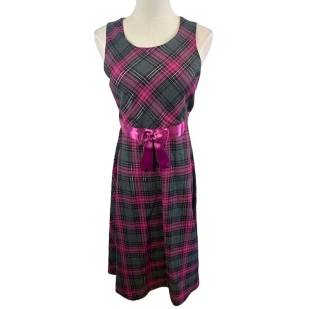 Bonnie Jean‎ Plaid Dress Sleeveless Pink Gray Ribbon Tie Girls Size 16